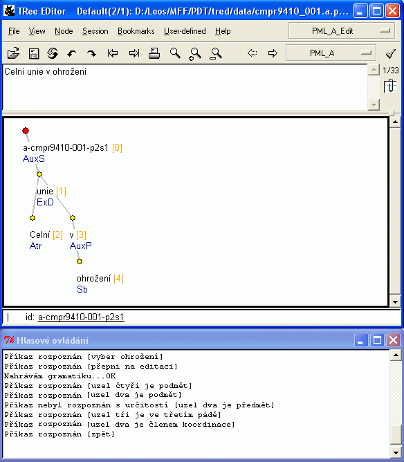 The TrEd editor screen with the TrEdVoice module enabled