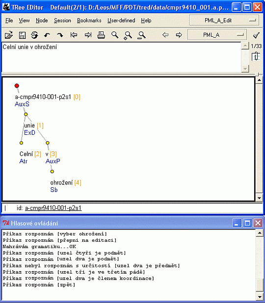 The TrEd editor screen with the TrEdVoice module enabled